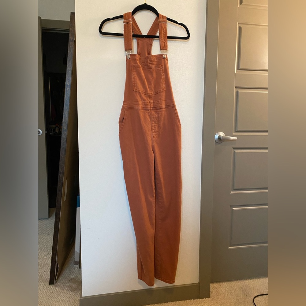 Brick red boyfriend fit overalls